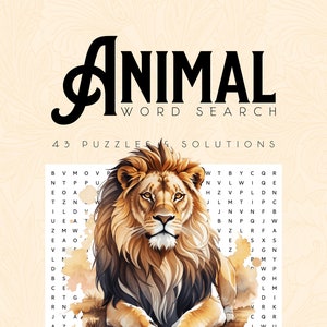 Animal Word Search - 43 Puzzles & Solutions - Printable E-Book PDF
