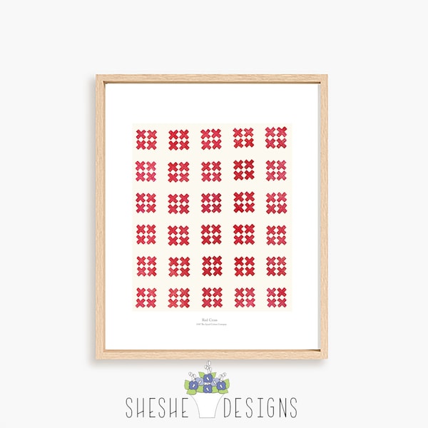 Red Cross Art Print 8" x 10"  Printable Download Vintage 1945 The Spool Cotton Company