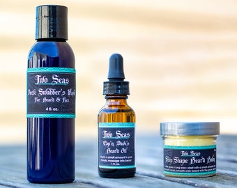 SAVE 10% Two Seas Beard Care Combo Pack (1 Oil + 1 Wash + 1 Balm) - Great starter kit or gift!