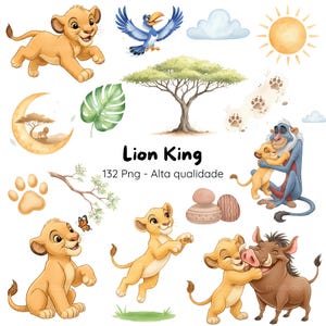 Kit digitale per bambini con acquerelli del Re Leone, Simba e amici, tema Safari, Re Leone Baby • Kit digitale per acquerelli • Clipart per bambini