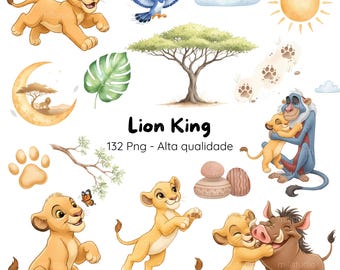 Kit digitale per bambini con acquerelli del Re Leone, Simba e amici, tema Safari, Re Leone Baby • Kit digitale per acquerelli • Clipart per bambini