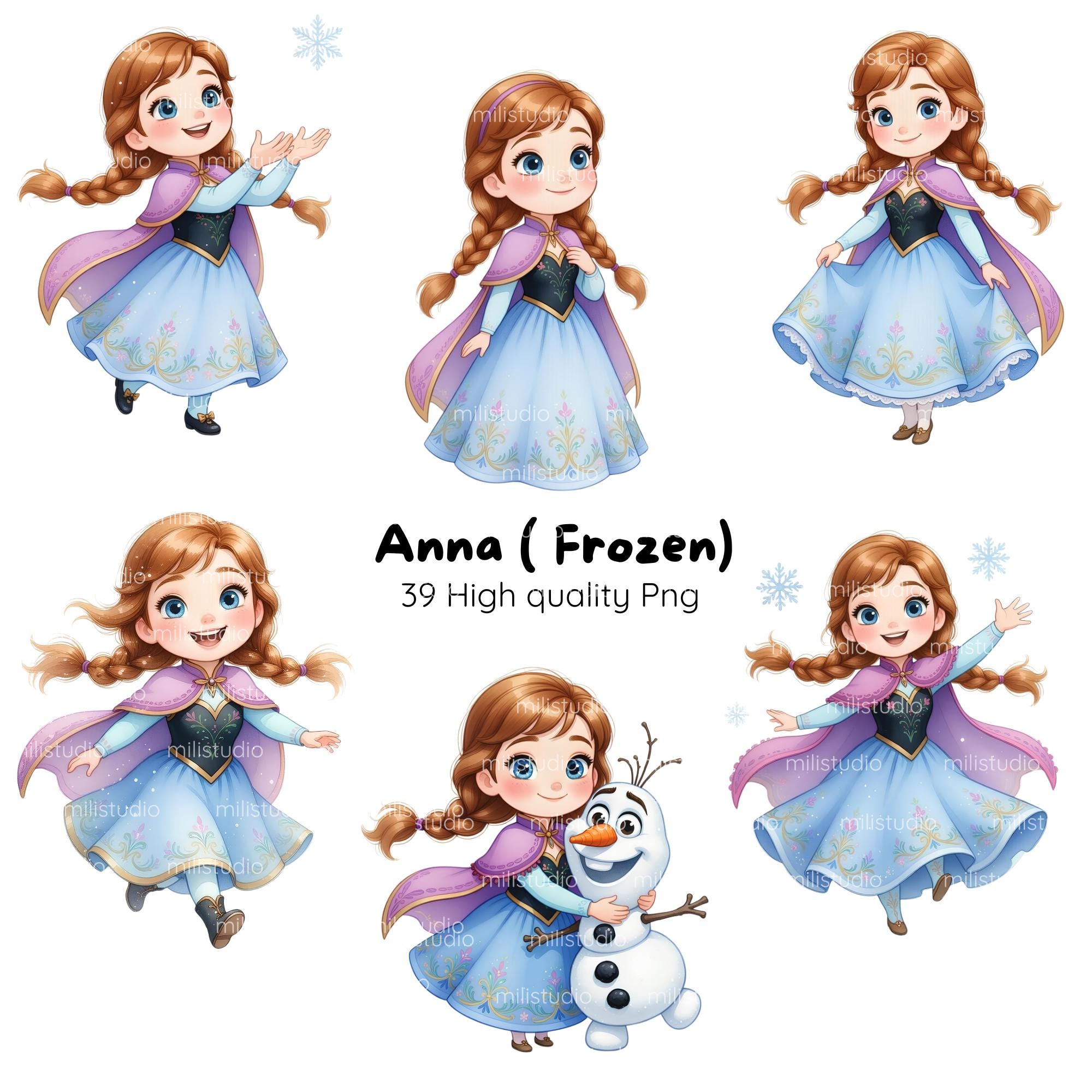 Anna Frozen Clipart • Red & Blue Watercolor Collection, Cute Anna ...