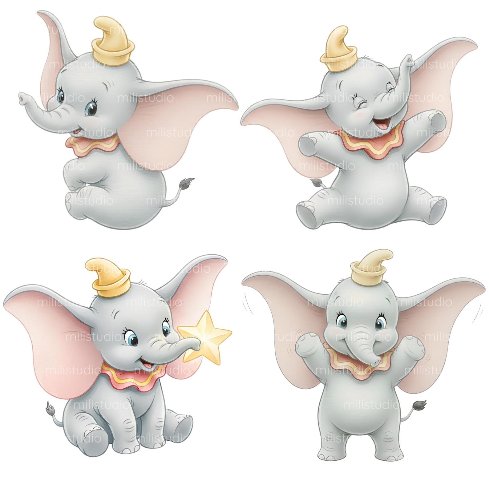 Dumbo Watercolor Clipart • 72 High Resolution PNG Files • Vintage ...