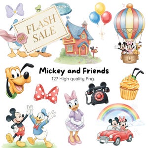 Kit lindo de Mickey y sus amigos • Acuarela delicada • Personajes de Disney, Bebé Mickey y sus amigos • Kit de acuarela digital • Clipart infantil
