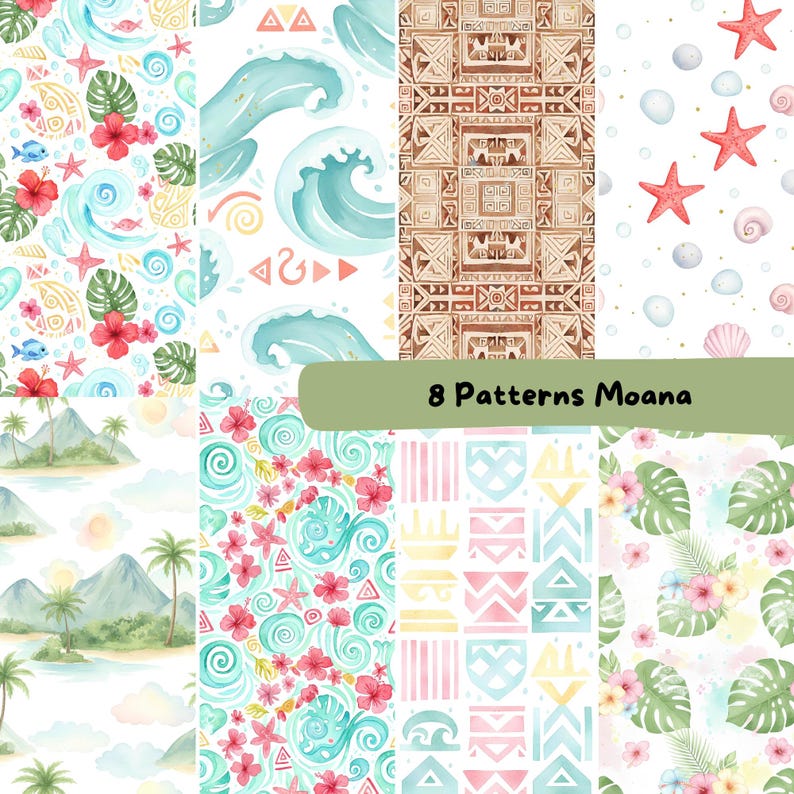 Kit Digital Moana Aquarela Cute, Kit Digital Tema Moana • Ilustrações Cute • Festa Infantil, Moana Aquarela Infantil • Kit Digital • Oceano immagine 2