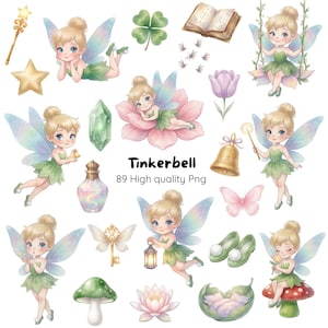 Tingeling Clipart-paket • Akvarell PNG-filer • Födelsedagsfest med älvor • Direkt nedladdning, Akvarell Clipart med älvor