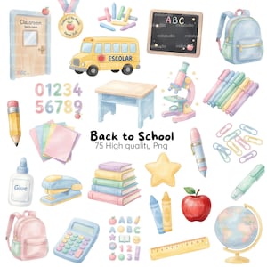 Back to School Clipart Bundle • Watercolor PNG Files • Classroom Decor • Instant Download