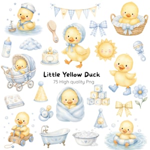 Yellow Duck Clipart Bundle • Watercolor PNG Files • Baby Birthday Party • Instant Download, Baby Yellow Duck Clipart