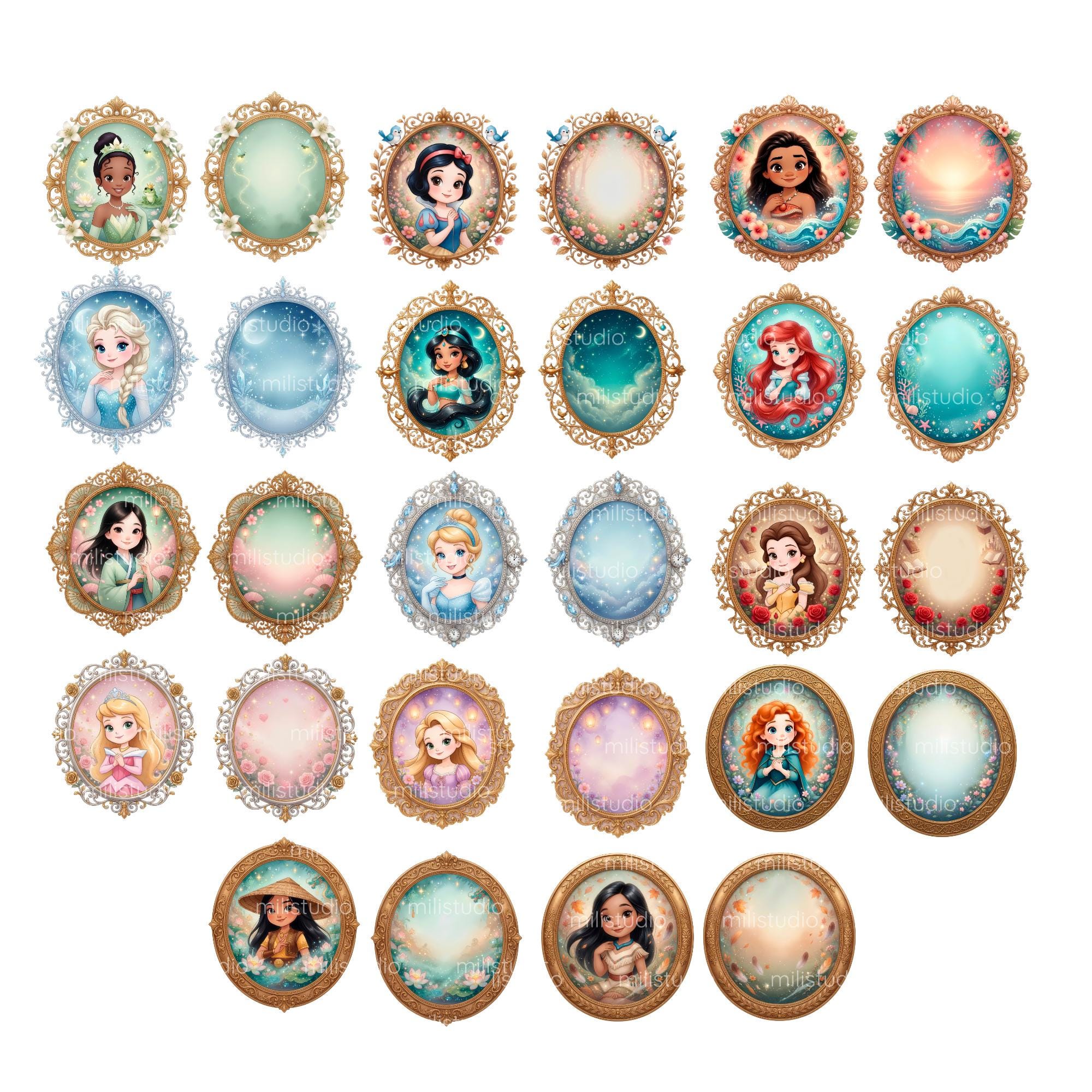 Princess Frame PNG Bundle • 78 Watercolor Royal Borders • Fairy Tale ...