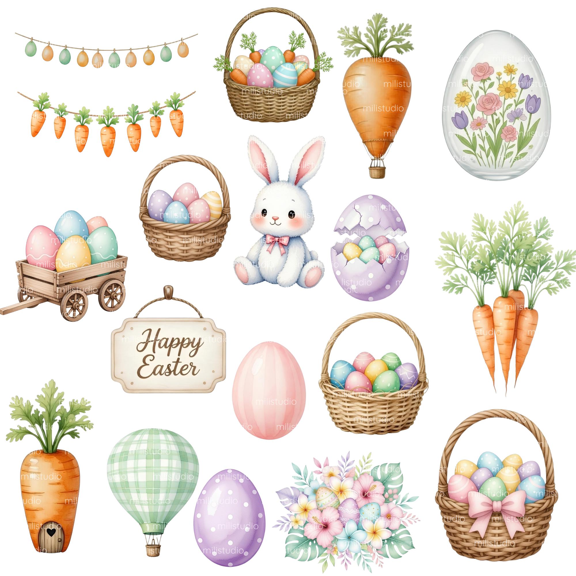 Easter Bunny Watercolor Clipart • Cute Digital Kit • 300 DPI PNG, Cute ...