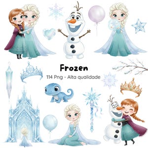 Frozen Aquarela Infantil, Kit Digital, Elsa, Anna e Olaf ,Festa Infantil, Kit Frozen Cute ,Aquarela Delicada, Personagens e Cenários