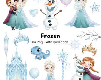 Frozen Aquarela Infantil, Kit Digital, Elsa, Anna e Olaf ,Festa Infantil, Kit Frozen Cute ,Aquarela Delicada, Personagens e Cenários