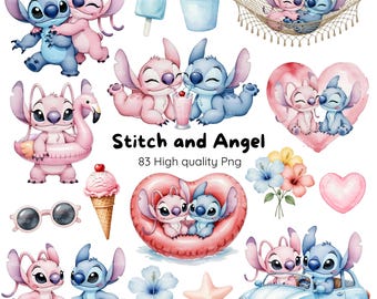 Stitch Angel Watercolor Collection • Instant Download, Cute Stitch and Angel Baby • High Resolution PNG Files