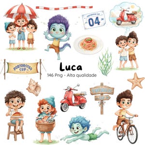 Luca Cute Kit, Delicate Watercolor Sea, Village and Friends, High Quality, Luca Watercolor for Children, Digital Kit, Italian Summer, Children's Party