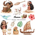 Kit Digital Moana Aquarela Cute, Kit Digital Tema Moana \u2022 Ilustra\u00e7\u00f5es Cute \u2022 Festa Infantil, Moana Aquarela Infantil \u2022 Kit Digital \u2022 Oceano
