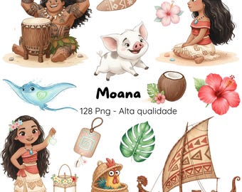 Cute Watercolor Moana Digital Kit, Moana Theme Digital Kit • Cute Illustrations • Children's Party, Watercolor Moana for Children • Digital Kit • Ocean