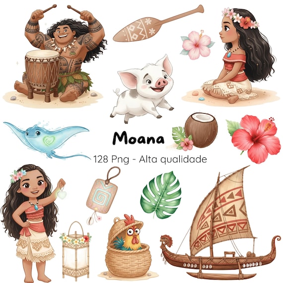 Kit Digital Moana Aquarela Cute, Kit Digital Tema Moana • Ilustrações Cute • Festa Infantil, Moana Aquarela Infantil • Kit Digital • Oceano