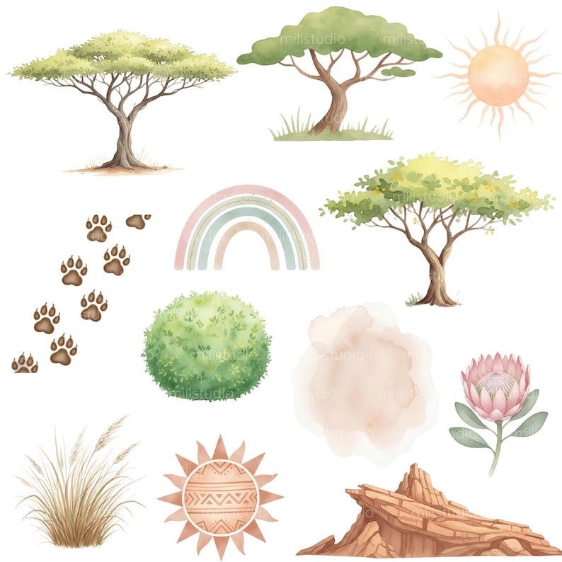 Rei Leão Aquarela Infantil, Kit Digital, Simba e Amigos,Tema Safari, Rei Leão Baby • Kit Digital em Aquarela • Clipart Infantil image 15