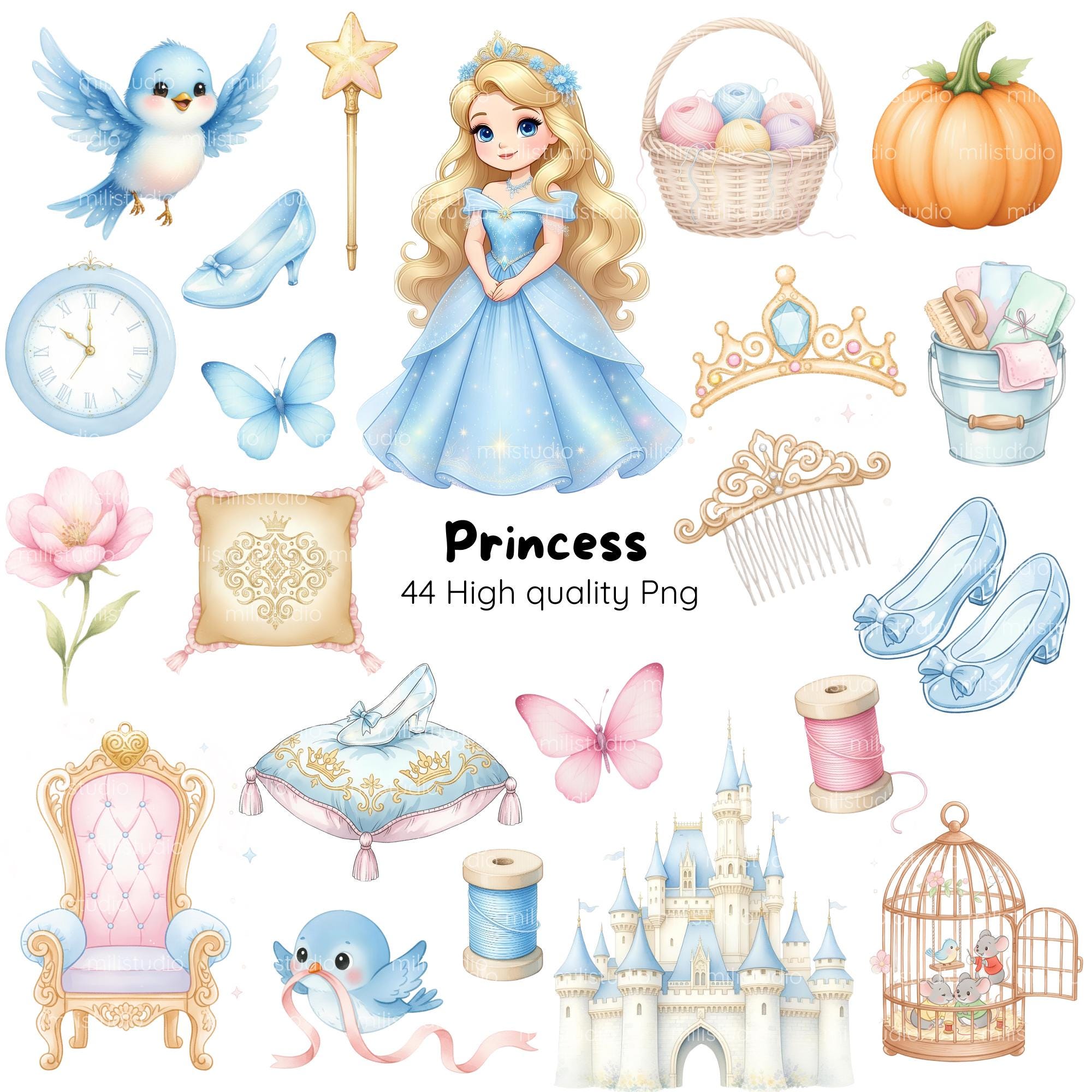 Baby Princesses Watercolor • Pastel Cute Clipart Bundle, Cute Princess ...
