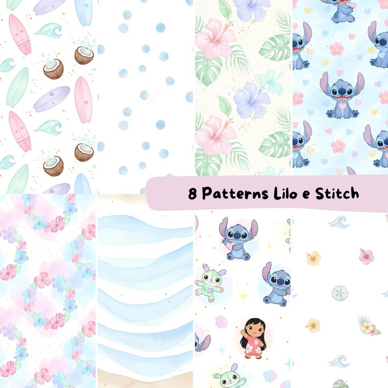 Lilo & Stitch Watercolor Kit • Characters, Flowers and Beach, Lilo & Stitch Cute, Lilo & Stitch Watercolor Cute Digital Kit image 2