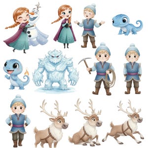 Frozen Watercolor Children's Kit, Digital Kit, Elsa, Anna and Olaf, Children's Party, Cute Frozen Kit, Delicate Watercolor, Characters and Scenery image 6