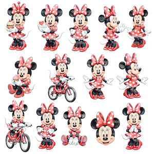 Minnie Maus Aquarell-Cliparts • Niedliches digitales Set • Über 80 Elemente • 300 DPI PNG, Minnie Aquarell-Paket • Zartrosa Pastell • Kinderparty-Thema Bild 6
