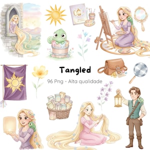 Tangled Rapunzel Watercolor Digital Kit, Rapunzel Watercolor Digital Kit, Princess Rapunzel Digital Kit | Tangled | PNG