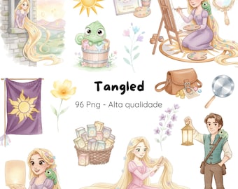 Tangled Rapunzel Watercolor Digital Kit, Rapunzel Watercolor Digital Kit, Princess Rapunzel Digital Kit | Tangled | PNG