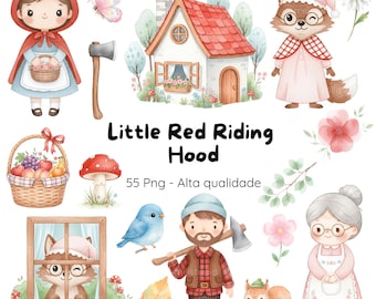Little Red Riding Hood Clipart PNG • Fairy Tale Decor • Cute Woodland Girl Clipart • Forest Theme Birthday Party
