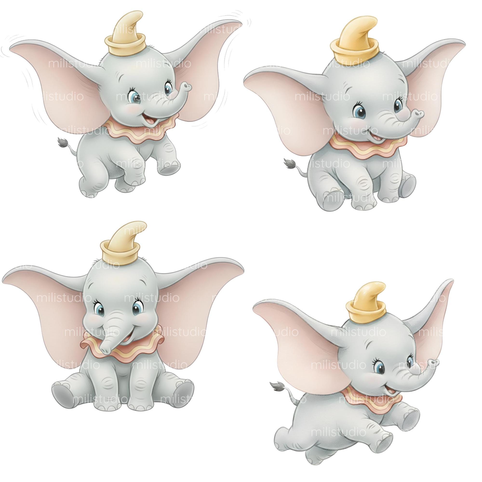 Dumbo Watercolor Clipart • 72 High Resolution PNG Files • Vintage ...