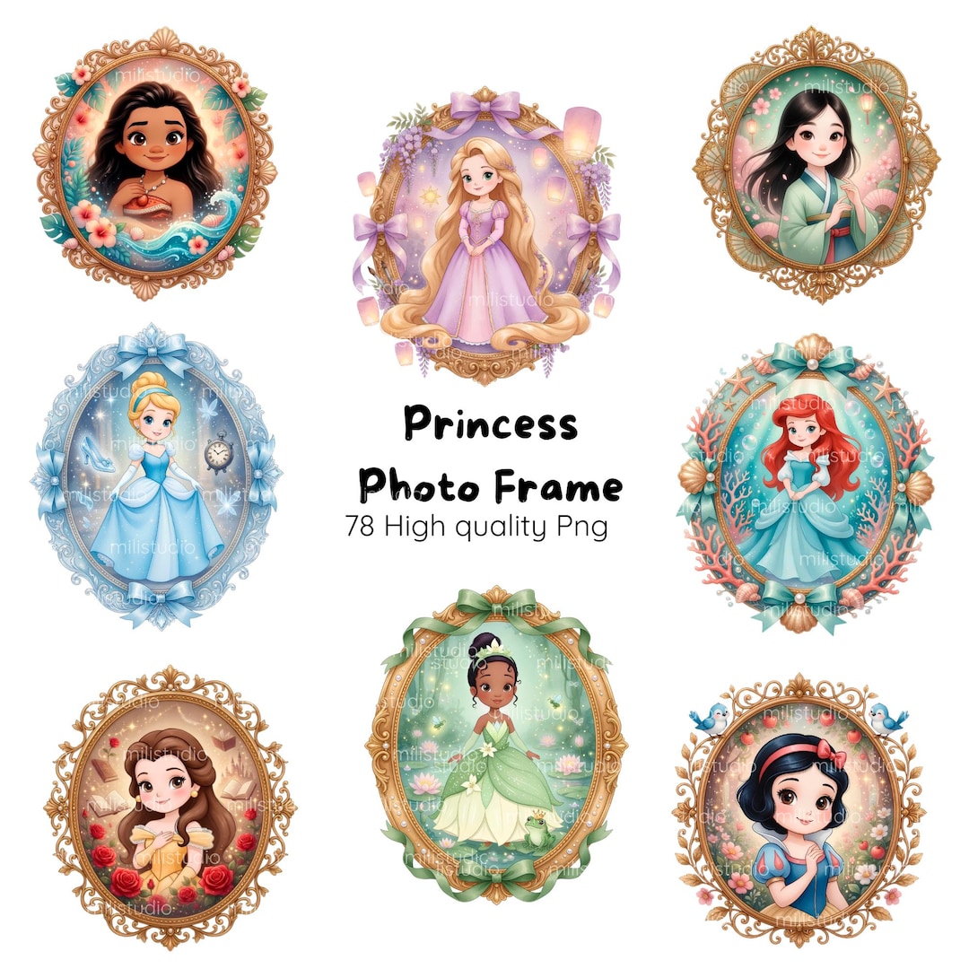 Princess Frame PNG Bundle • 78 Watercolor Royal Borders • Fairy Tale ...