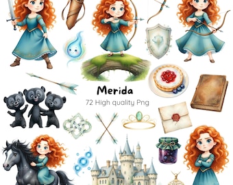 Brave Princess Baby Watercolor • Merida Clipart Set