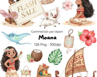 Kit Digital Moana Aquarela Cute, Kit Digital Tema Moana • Ilustrações Cute • Festa Infantil, Moana Aquarela Infantil • Kit Digital • Oceano