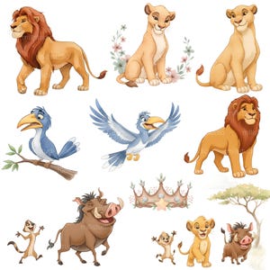 Rei Leão Aquarela Infantil, Kit Digital, Simba e Amigos,Tema Safari, Rei Leão Baby • Kit Digital em Aquarela • Clipart Infantil image 6