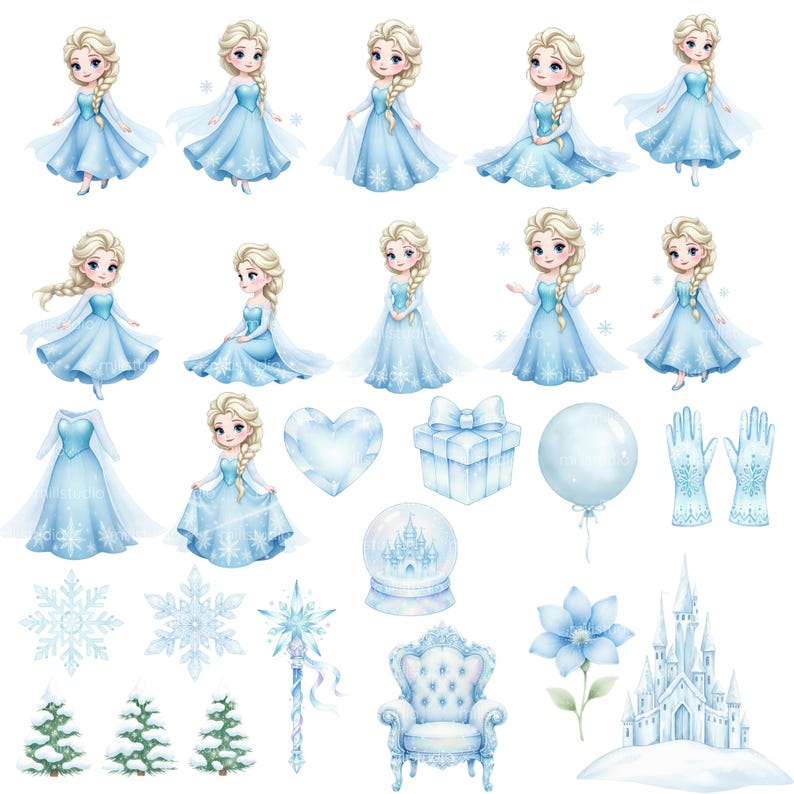 Elsa Frozen Watercolor Collection • Instant Download, Princess Elsa ...