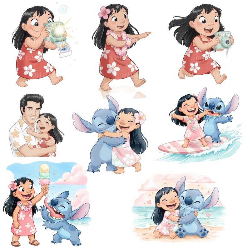 Lilo & Stitch Watercolor Kit • Characters, Flowers and Beach, Lilo & Stitch Cute, Lilo & Stitch Watercolor Cute Digital Kit image 7