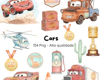Cute Watercolor Cars Digital Kit, Children's Cars Theme • Watercolor Digital Kit • Cute Vehicles, Watercolor Cars • Children's Digital Kit
