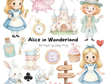 Alice Baby Watercolor • Digital Clipart Bundle • High Resolution Fantasy Tea Party Set • Cute Digital Art