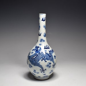 Vintage Collection Chinese Style Blue and White Dragon with Phoenix Pattern Porcelain Vase with KangXi Mark