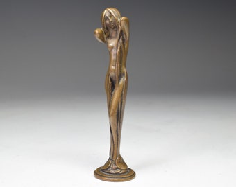 Vintage Collection Art Nouveau Beautiful Naked Lady with Long Hair Bronze Figure Miniature
