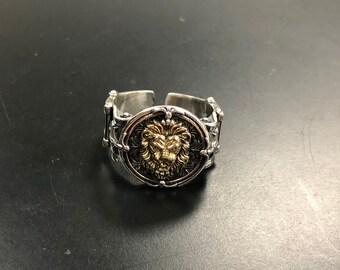 Sterling Silver Unique Cool Designed Adjustable Brass Lion Ring