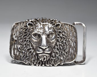 Colección Vintage Diseño único Cabeza de león Hebilla de cinturón de plata esterlina