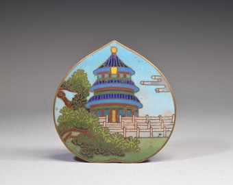 Vintage Sammlung Chinesischer Stil Bronze Cloisonné Tempel mit KiefernbaumFlocken