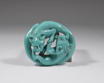 Vintage Collection Well Carved Double Beast 双欢 Blue Turquoise Art Object Figure