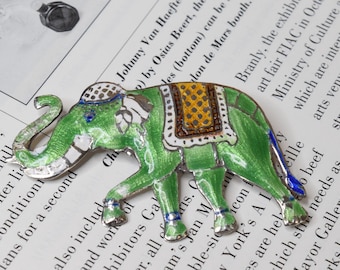 Vintage Collections Sterling Silver Enamel Green Elephant Pin Brooch