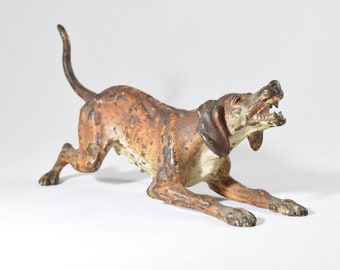 Vintage Rare Color Painted Heavy Weight Bronze Dog Figure