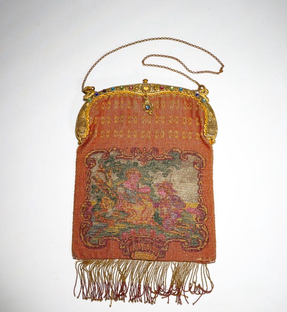 1920's Fancy Micro Beaded Jeweled Frame Evening Purse - Gem