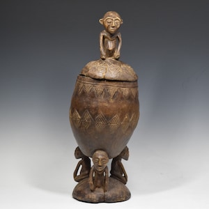 Rare African Wood Carved Vessel Jar