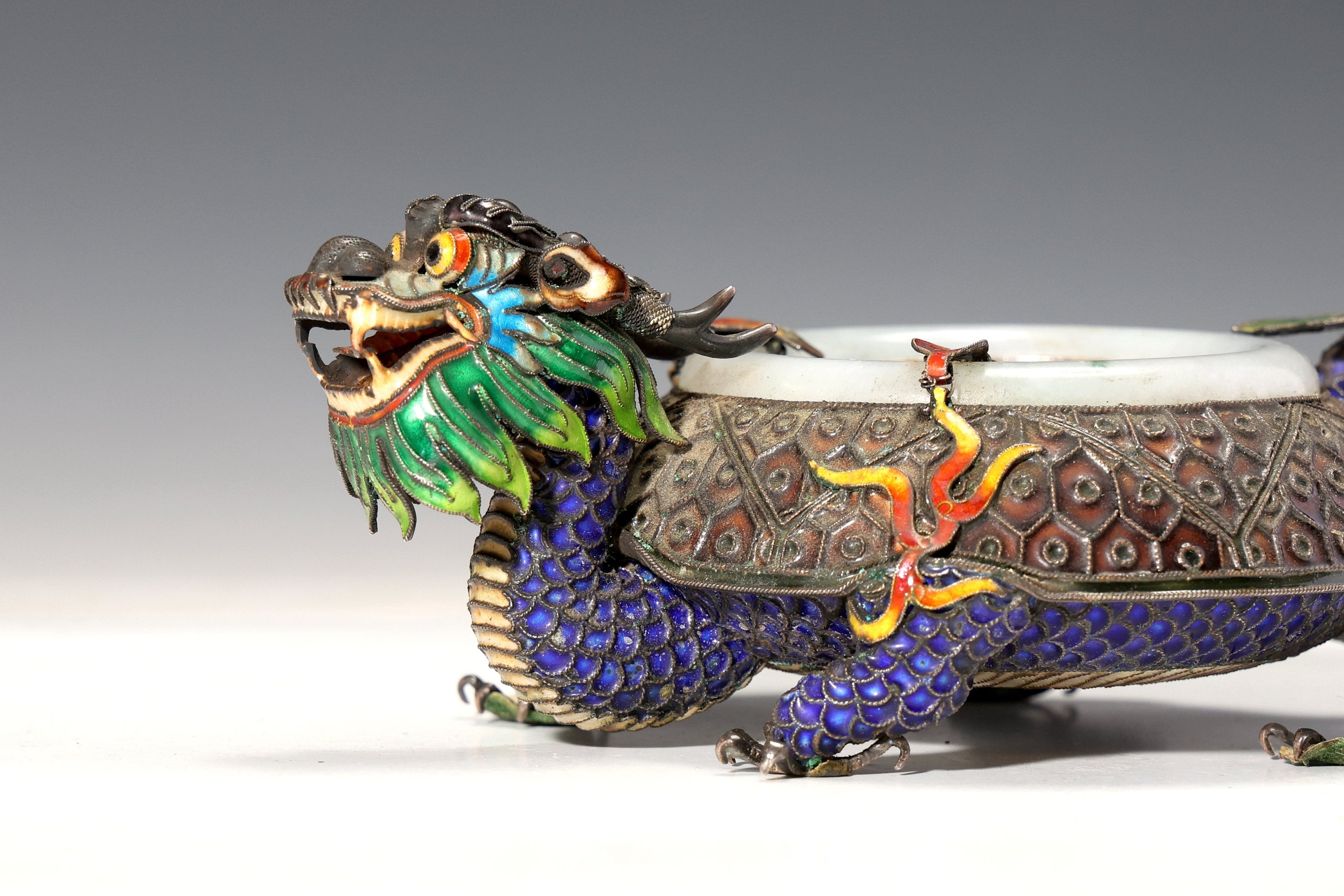 Vintage Chinese Silver Enamel Dragon Ashtray With Jade Rim - Etsy