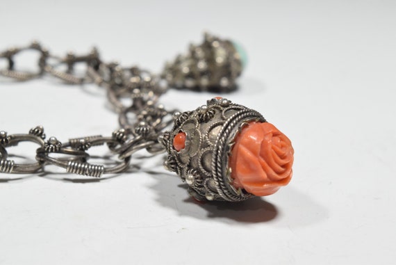 Vintage Italian 800 Silver Etrusacn Charm, Red Co… - image 3